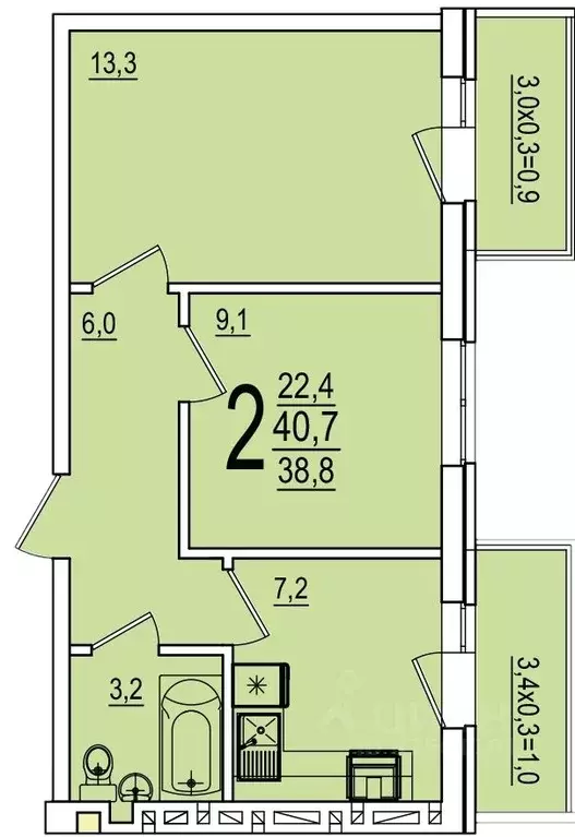 2-к кв. Адыгея, Тахтамукайский район, Яблоновский пгт ул. Тургеневское ... - Фото 1