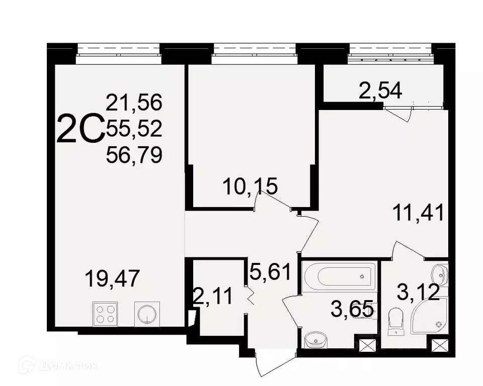 2-к кв. Рязанская область, Рязань ул. Чкалова (56.79 м) - Фото 0