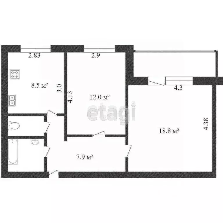 2-к кв. Калужская область, Калуга ул. Первых Коммунаров, 16 (54.8 м) - Фото 2