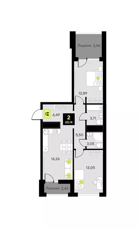 2-комнатная квартира: Тюмень, улица Андрея Приказнова, 1 (65.14 м) - Фото 0