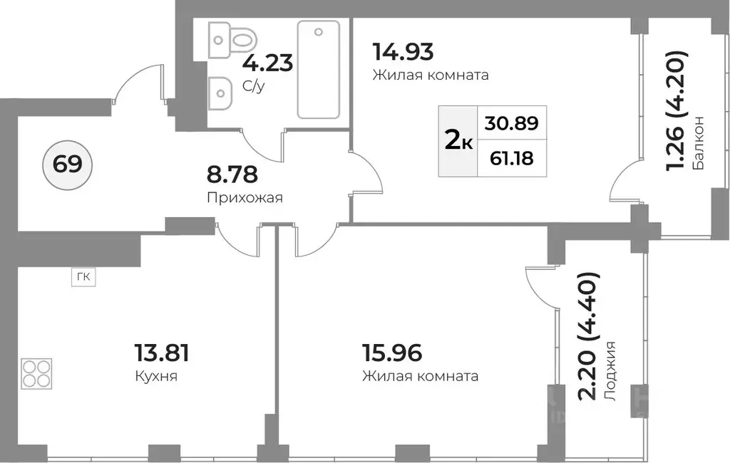 2-к кв. Калининградская область, Калининград Портовая ул., 2 (61.17 м) - Фото 1