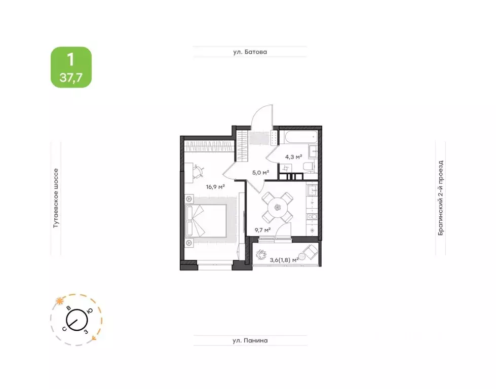 1-к кв. Ярославская область, Ярославль Тутаевское ш., 93Б (37.7 м) - Фото 1