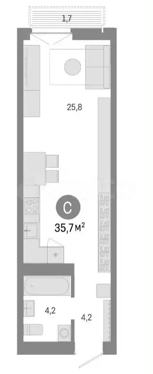 Квартира-студия, 35,7 м, 12/23 эт. - Фото 0