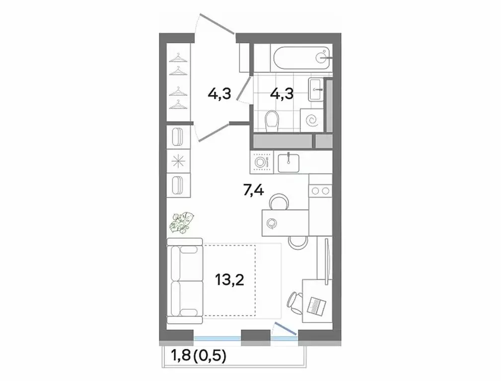 Квартира-студия: посёлок городского типа Ильинский, Театральная улица, ... - Фото 1