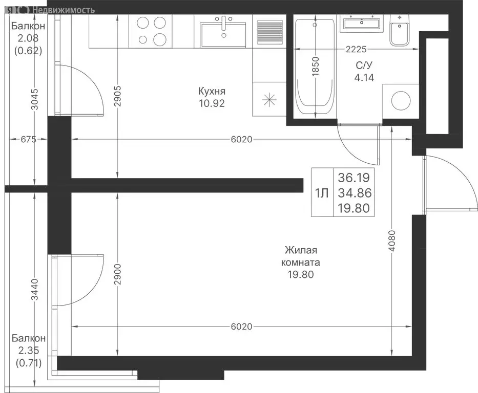 1-комнатная квартира: Казань, ЖК Мой Ритм, ПК14 (36.19 м) - Фото 1