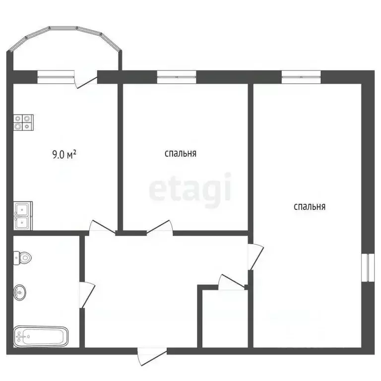 2-к кв. Тюменская область, Тюмень ул. Федюнинского, 58к2 (53.0 м) - Фото 1