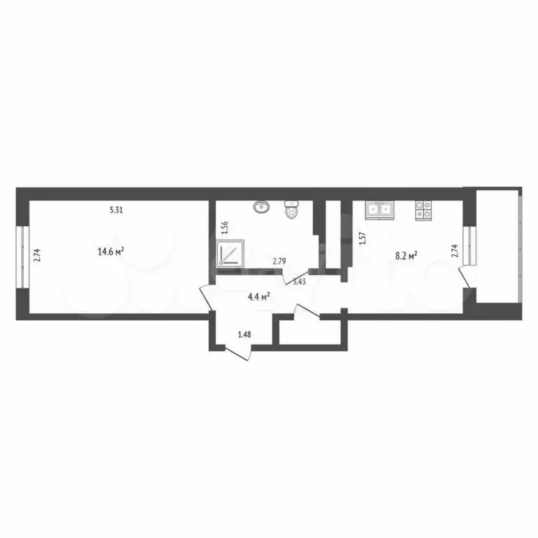 1-к. квартира, 32,5 м, 6/8 эт. - Фото 0