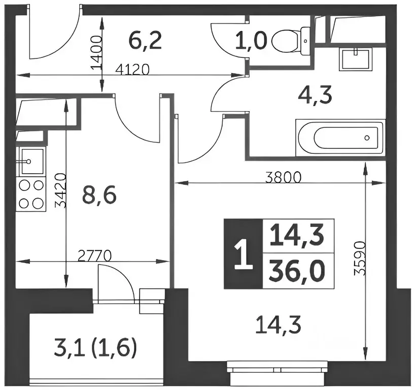 1-к кв. Москва ул. Красная Сосна, 3 (38.0 м) - Фото 1