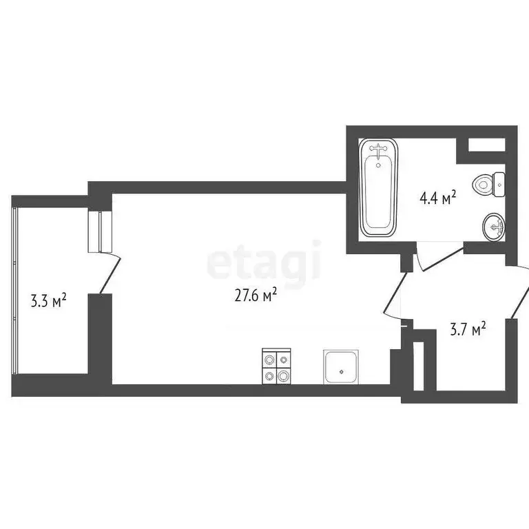 Квартира-студия: Тюмень, Интернациональная улица, 197Г (27.7 м) - Фото 1