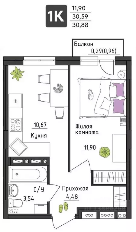 1-к кв. Пермский край, Пермь Верхне-Вишерская ул., 40 (30.88 м) - Фото 0