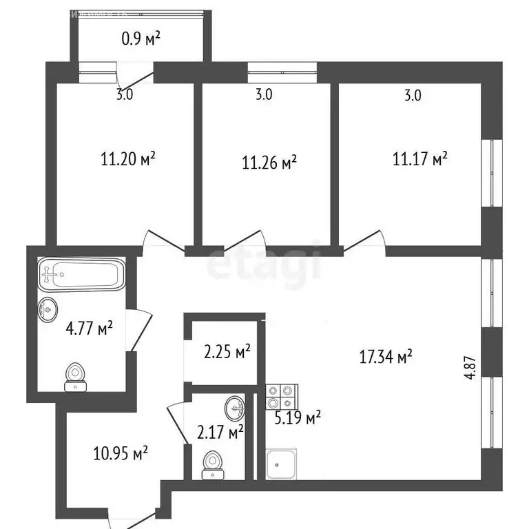 4-комнатная квартира: Пермь, Монастырская улица, 60 (80 м) - Фото 0