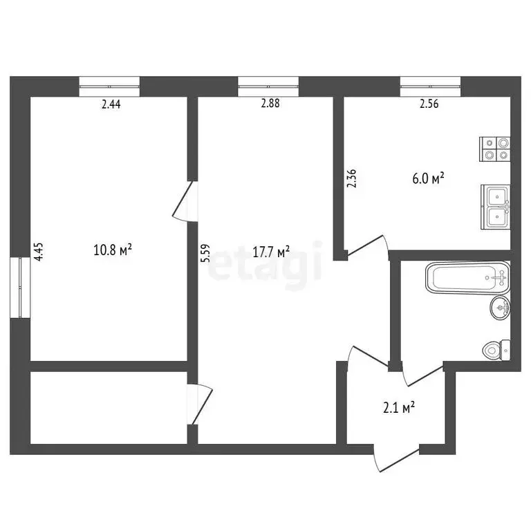2-комнатная квартира: Череповец, улица Мамлеева, 19 (42.3 м) - Фото 1