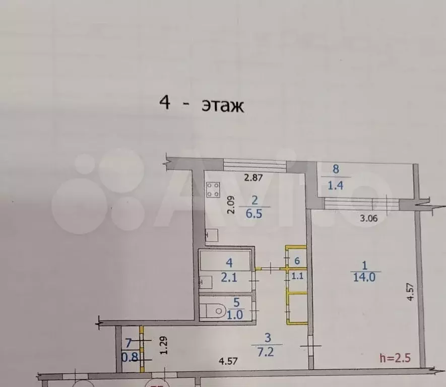 1-к. квартира, 33 м, 4/9 эт. - Фото 0