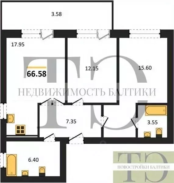 2-к кв. Калининградская область, Янтарный пгт ул. Советская (66.58 м) - Фото 0