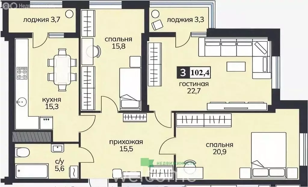 3-комнатная квартира: Ставрополь, улица Ленина, 423к1 (102.4 м) - Фото 1