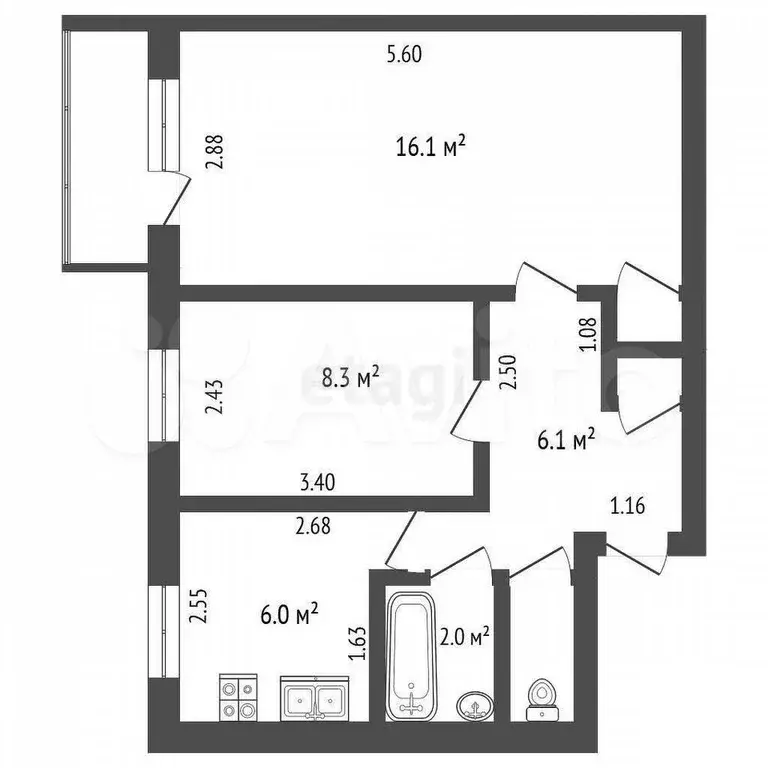2-к. квартира, 40,7 м, 3/5 эт. - Фото 0