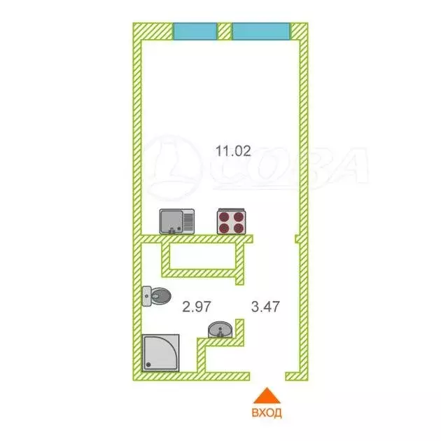 Квартира-студия: Тюмень, Харьковская улица, 74 (17.8 м) - Фото 0