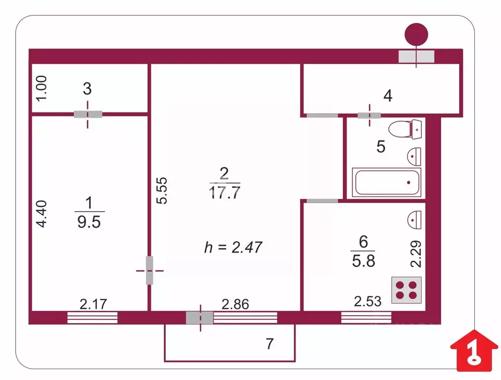 2-к кв. Омская область, Омск ул. Авиагородок, 8 (42.9 м) - Фото 2