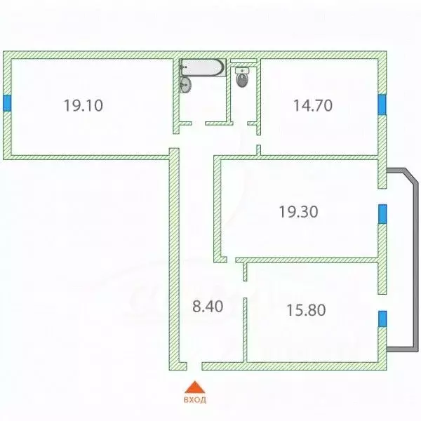 3-к кв. Тюменская область, Тюмень Народная ул., 10 (91.1 м) - Фото 1