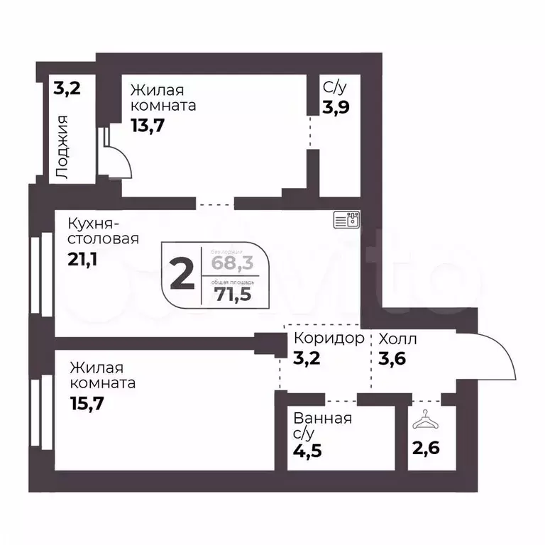 2-к. квартира, 68,3 м, 4/9 эт. - Фото 0