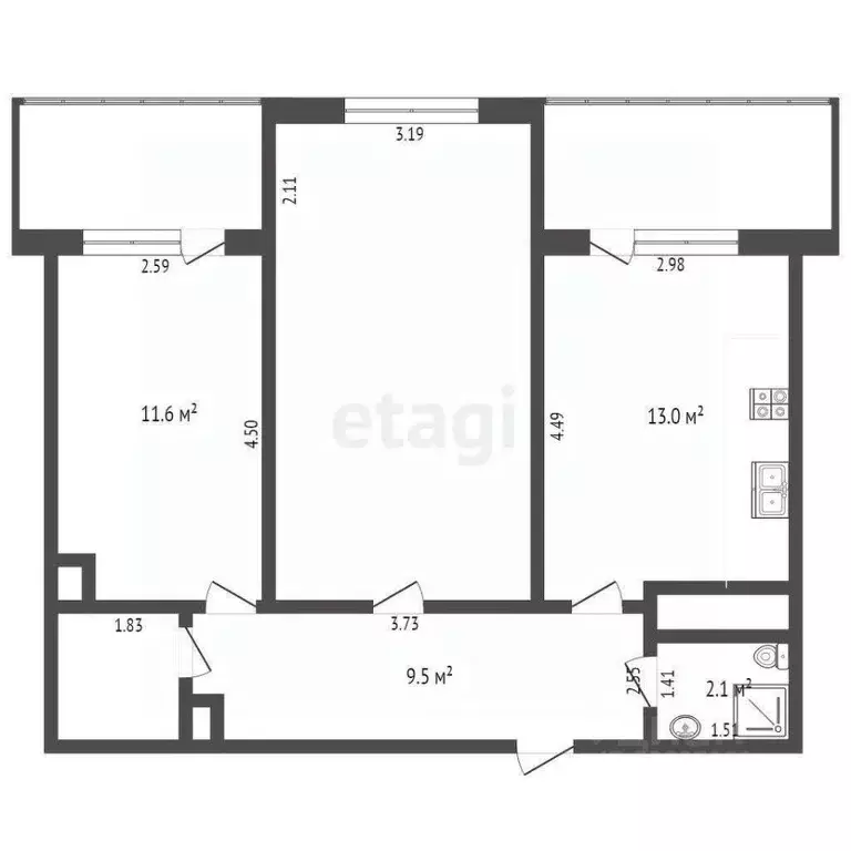 2-к кв. Ростовская область, Ростов-на-Дону ул. Шеболдаева, 95с1 (70.7 ... - Фото 1