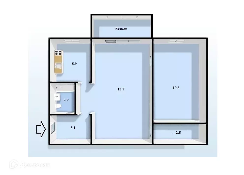 Продаётся 2-к квартира, 42.4 м - Фото 1