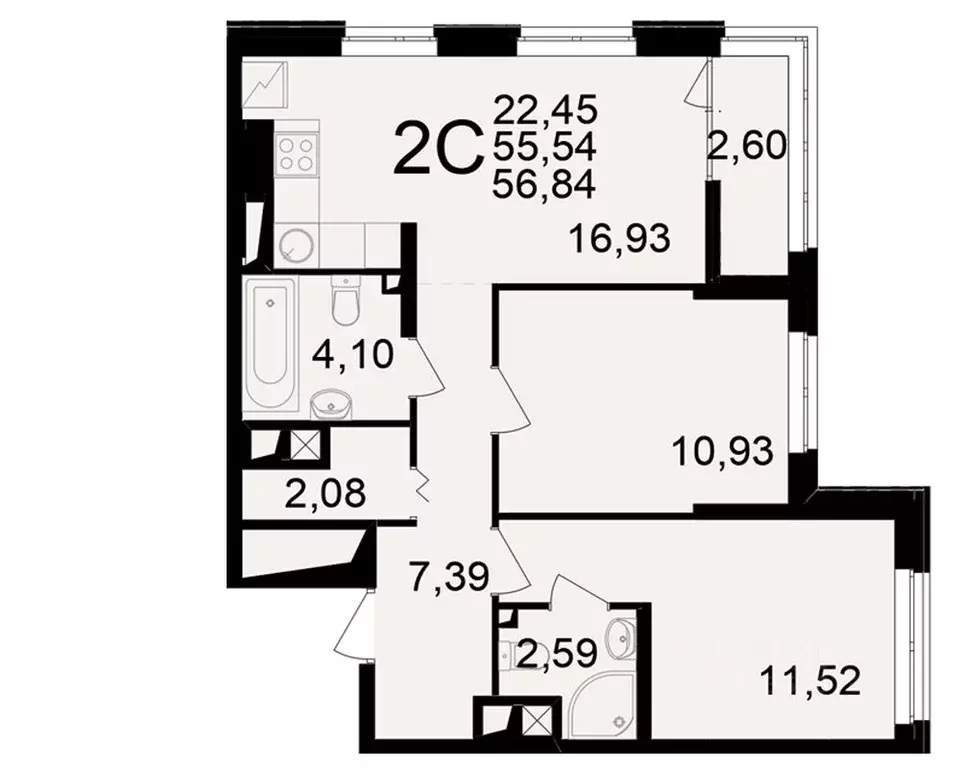 2-к кв. Рязанская область, Рязань ул. Чкалова (55.54 м) - Фото 1
