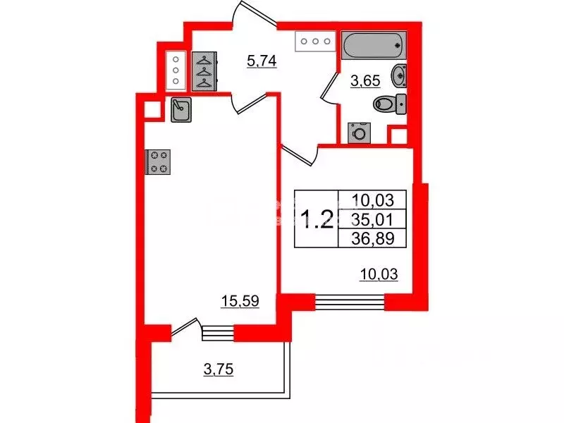 1-к кв. Санкт-Петербург аллея Арцеуловская, 15 (36.89 м) - Фото 1