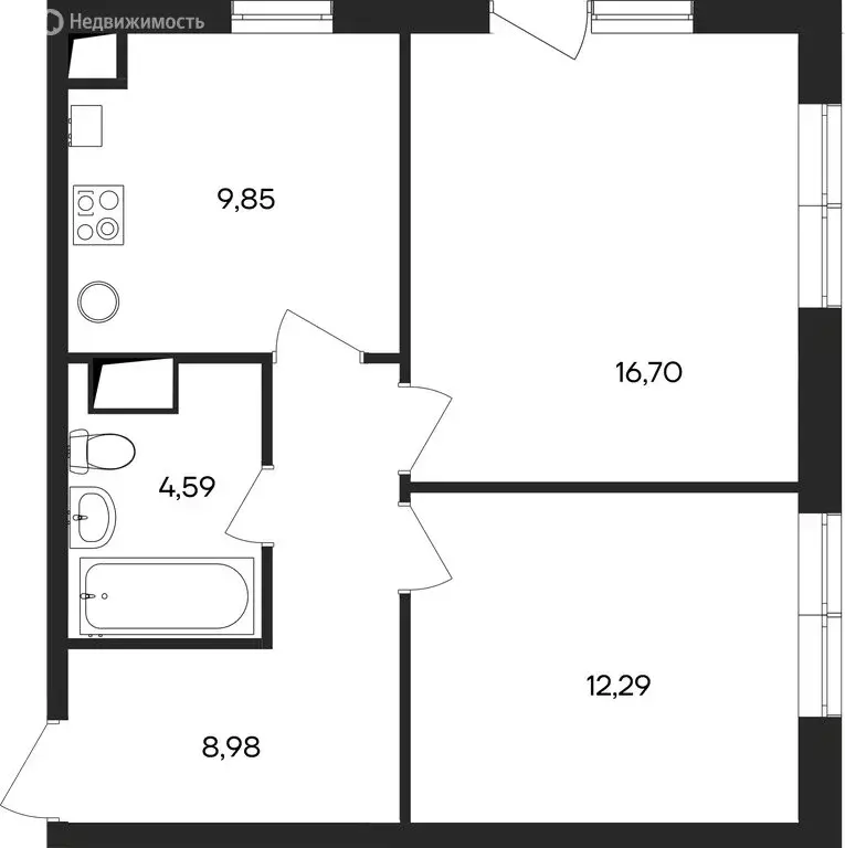 2-комнатная квартира: Заозёрное, жилой комплекс Кубики (52.41 м) - Фото 1