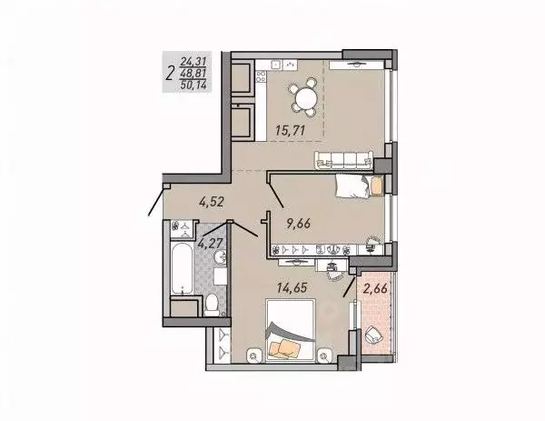 2-к кв. Свердловская область, Екатеринбург ул. Печатников (50.14 м) - Фото 1