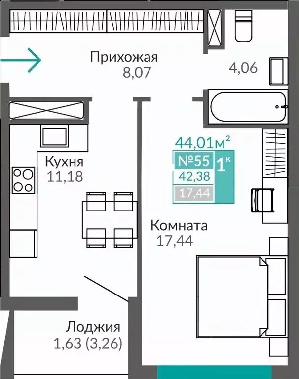 1-к кв. Крым, Симферополь Крымская роза мкр,  (42.38 м) - Фото 0
