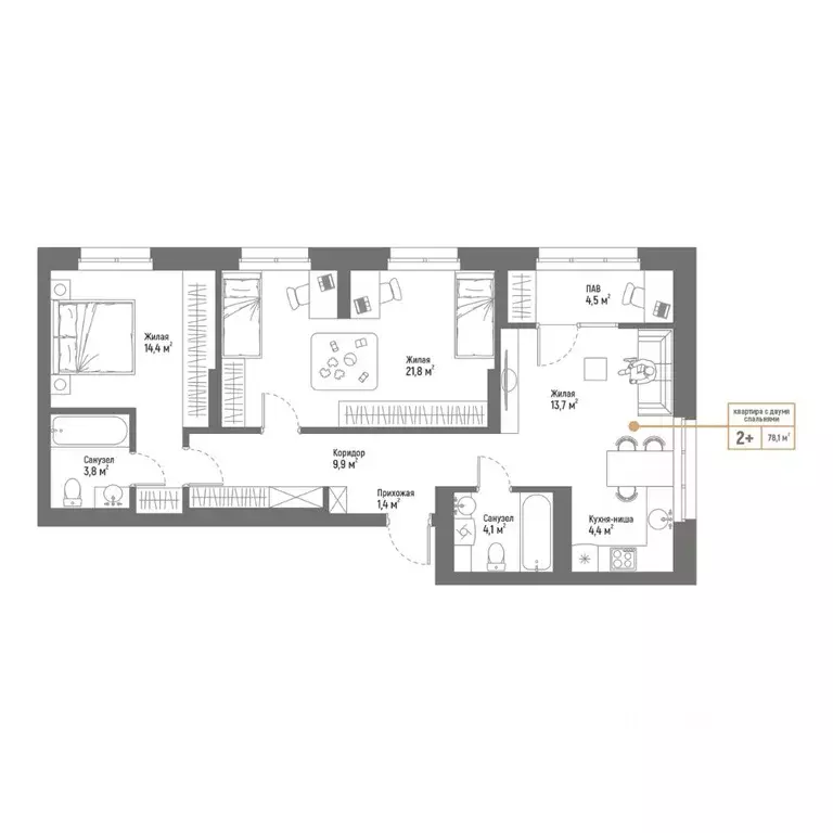 3-к кв. Башкортостан, Стерлитамак Интернациональная ул., 61 (78.1 м) - Фото 0