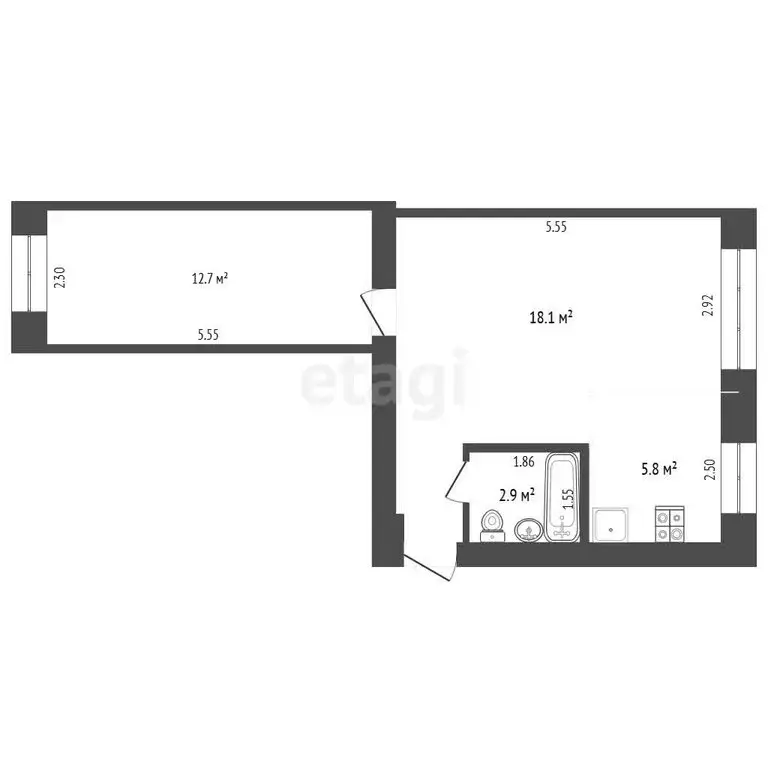 2-комнатная квартира: Стерлитамак, проспект Ленина, 75 (41.9 м) - Фото 1