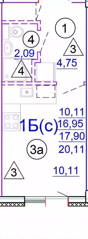 Квартира-студия, 20,1 м, 3/4 эт. - Фото 0