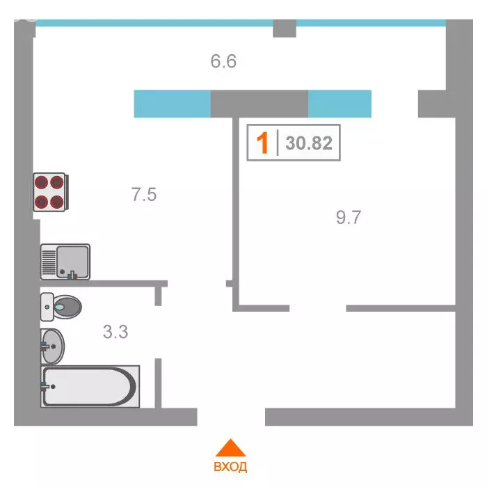 1-комнатная квартира: Тюмень, улица Тимофея Чаркова, 69 (28.3 м) - Фото 0