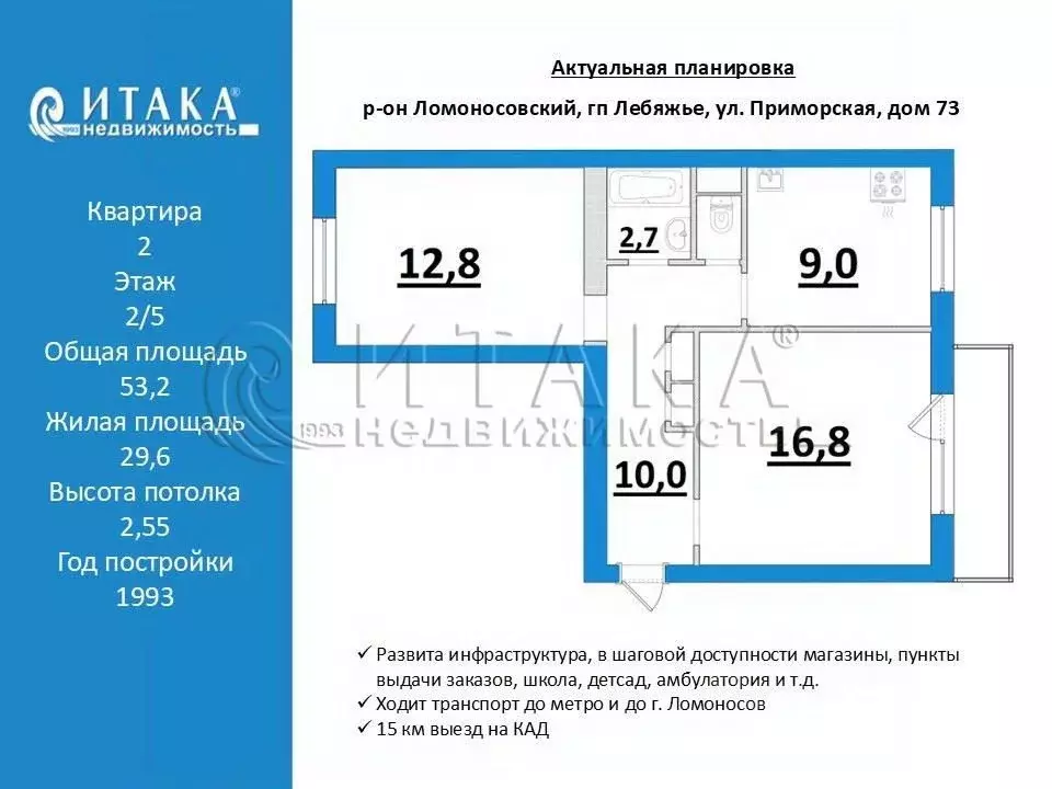 2-к кв. Ленинградская область, Ломоносовский район, Лебяженское ... - Фото 1
