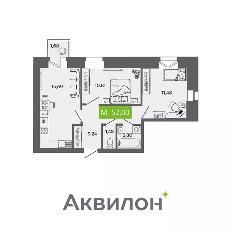 2-комнатная квартира: Северодвинск, жилой комплекс Квартал № 100 (52 ... - Фото 0