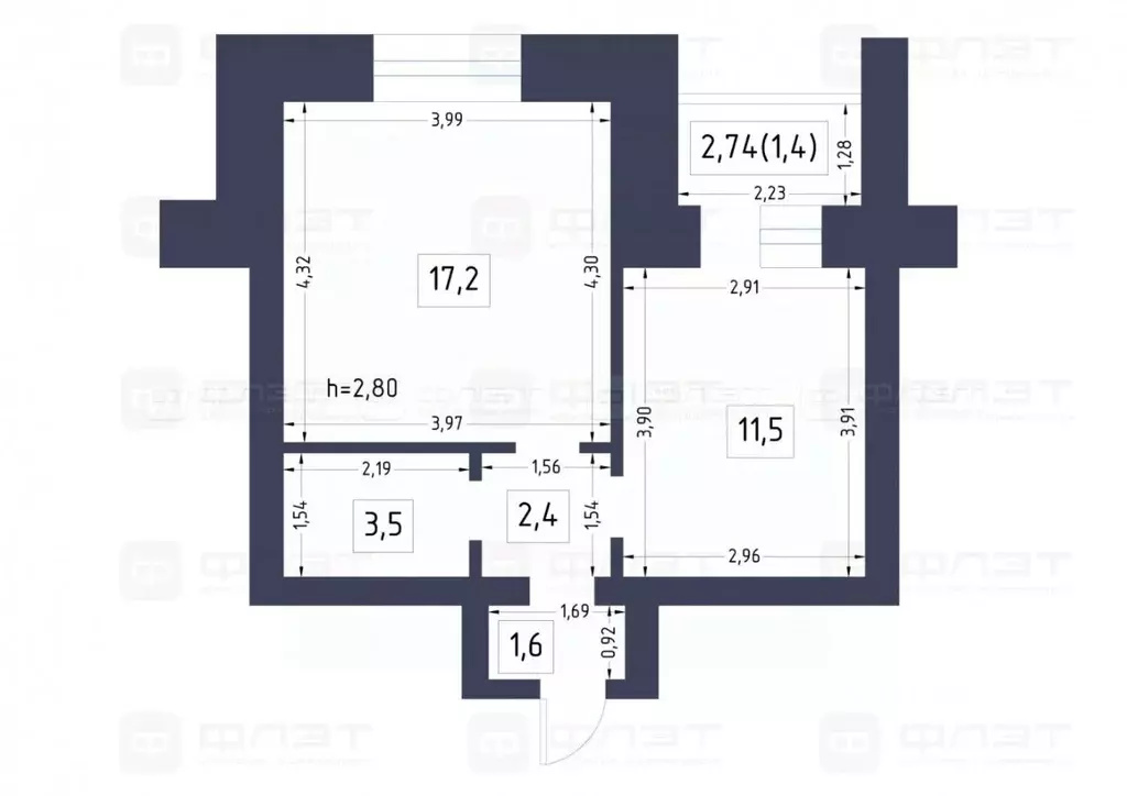 1-к кв. Татарстан, Казань Чистопольская ул., 64 (37.6 м) - Фото 2