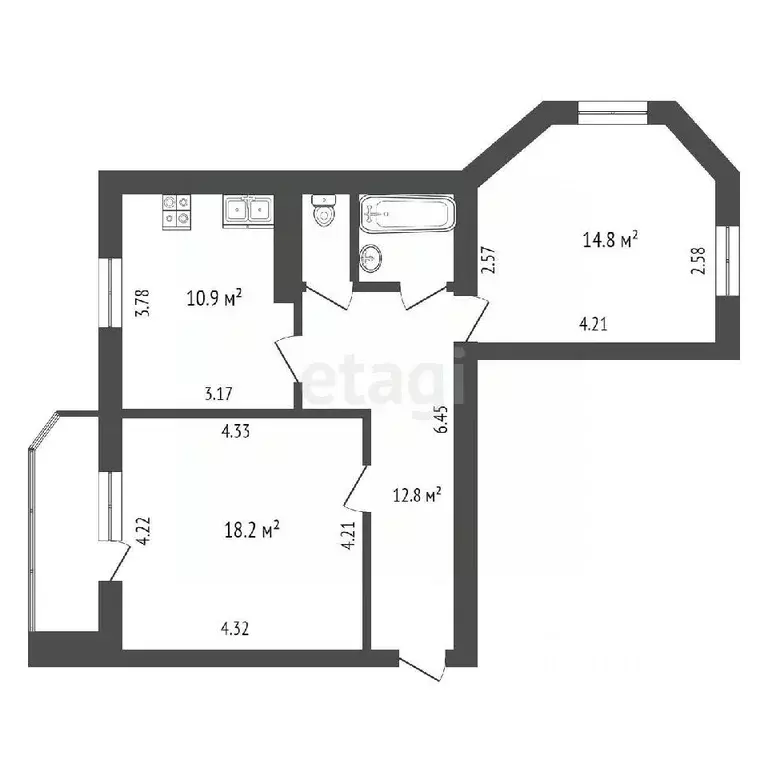 2-к кв. Вологодская область, Вологда Фрязиновская ул., 29Б (60.9 м) - Фото 1