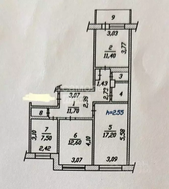 3-к кв. Чувашия, Чебоксары Юго-Западный бул., 10 (67.6 м) - Фото 2
