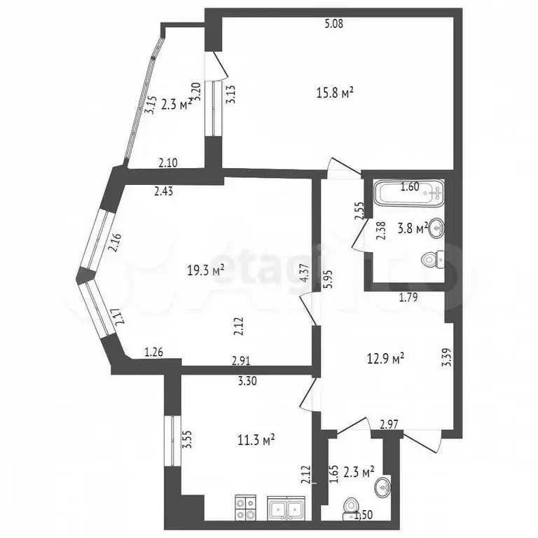 2-к. квартира, 64 м, 6/9 эт. - Фото 0