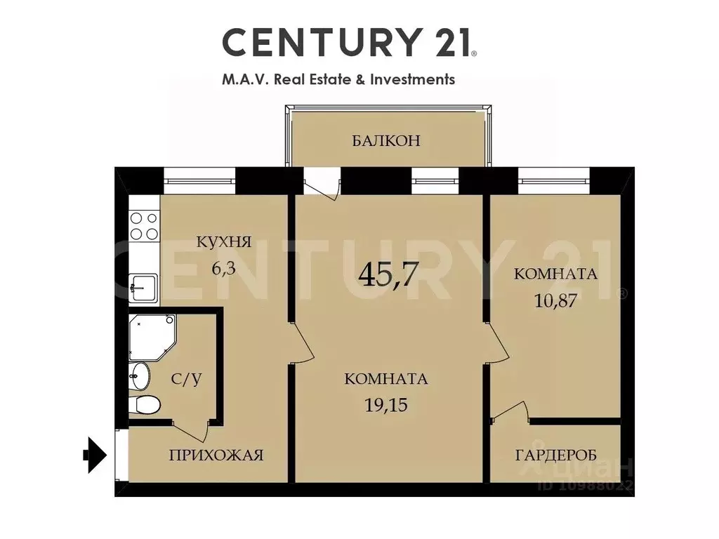 2-к кв. Санкт-Петербург просп. Науки, 26 (45.7 м) - Фото 2