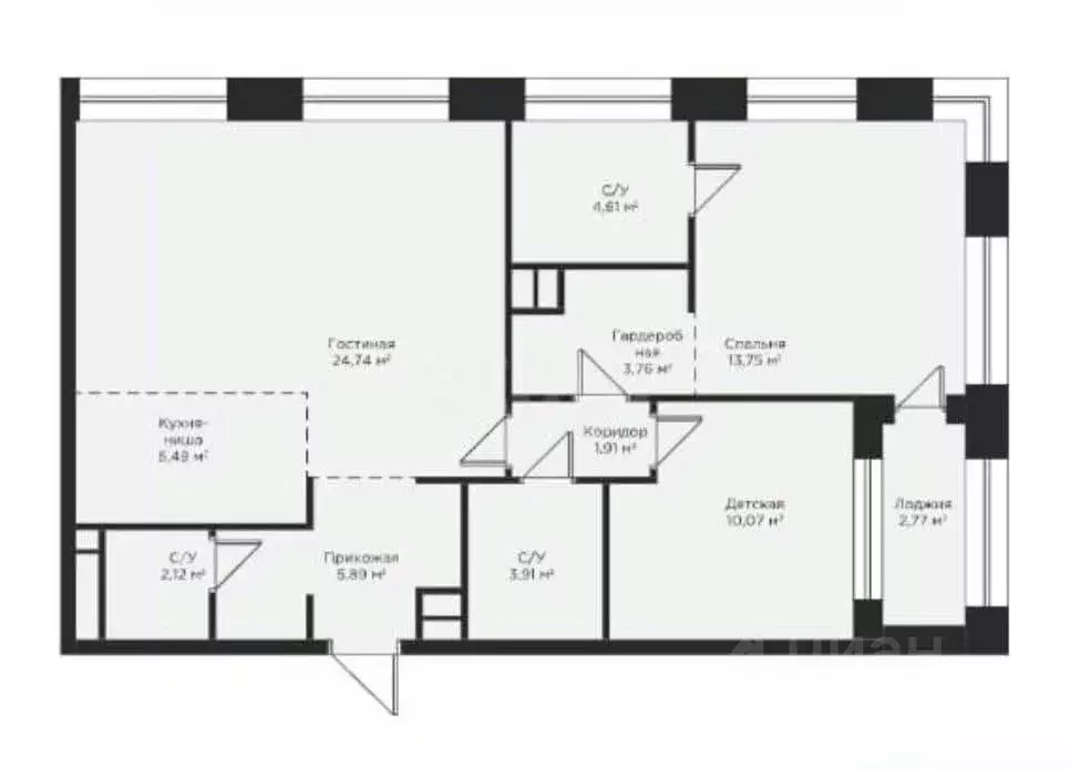 3-к кв. Татарстан, Казань ул. Алексея Козина, 8 (74.5 м) - Фото 2
