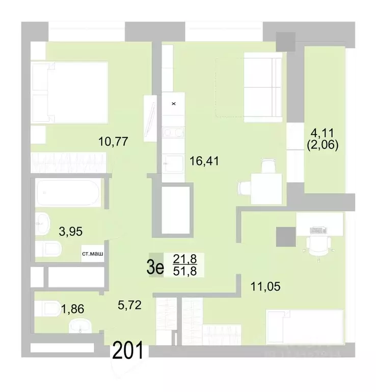 2-к кв. Свердловская область, Екатеринбург ул. Черкасская, 5к1 (51.82 ... - Фото 1