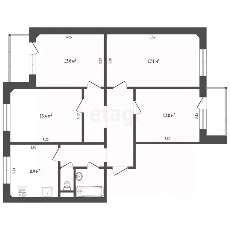 4-к кв. Белгородская область, Белгород ул. 5 Августа, 27к3 (83.3 м) - Фото 2