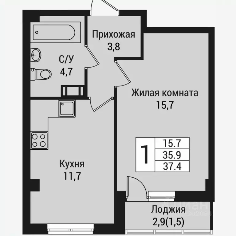 1-к кв. Ленинградская область, Всеволожск Южный мкр, ул. Крымская, 1 ... - Фото 1