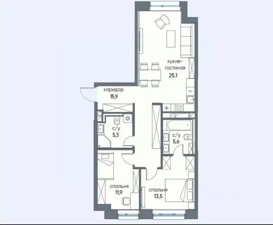 3-к кв. Москва ул. Нижние Мневники, 7 (77.0 м) - Фото 2