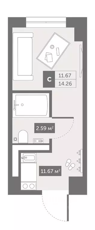 Студия Санкт-Петербург Коломяжский просп., 4 (14.26 м) - Фото 0