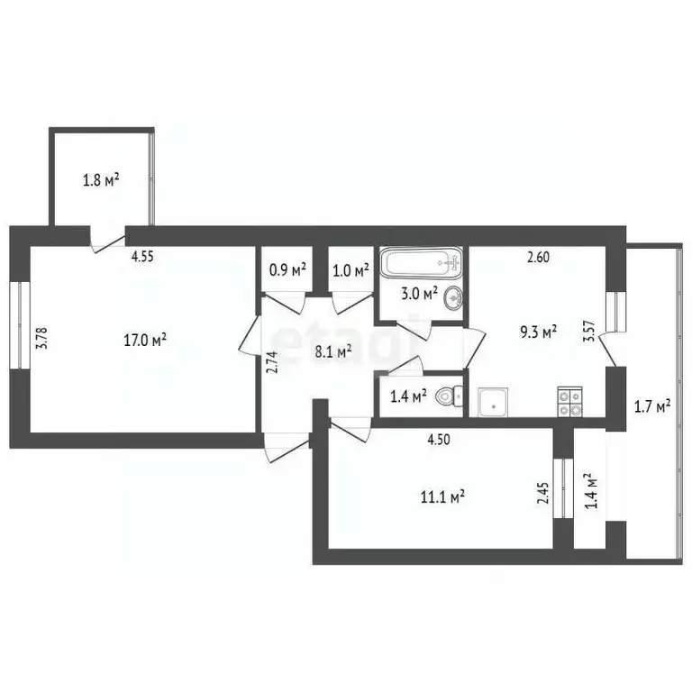 2-к кв. Крым, Феодосия ул. Украинская, 46 (51.8 м) - Фото 1