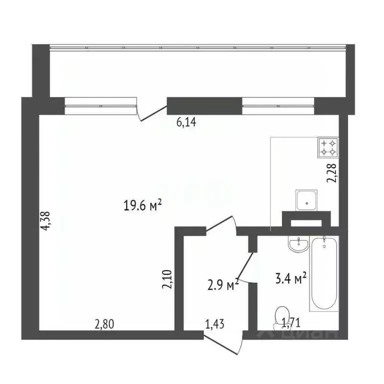 Студия Кемеровская область, Кемерово ул. Серебряный Бор, 12 (35.4 м) - Фото 1